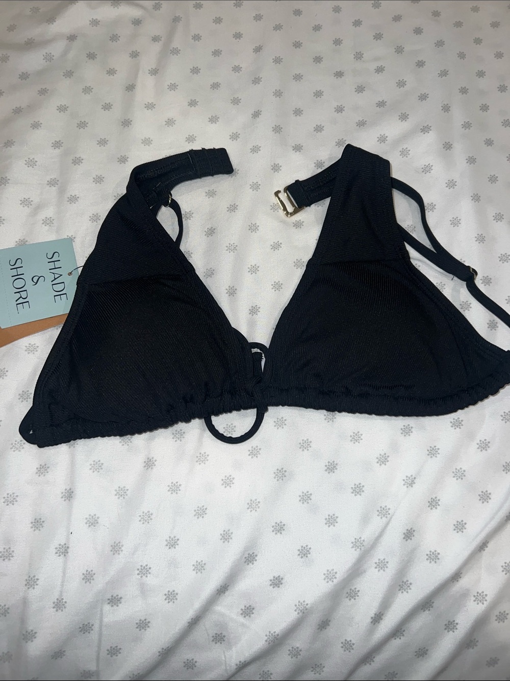 Shade & Shore Black Ribbed Triangle Bikini Top